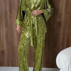 Velvet Tie Waist Top and Pants Set