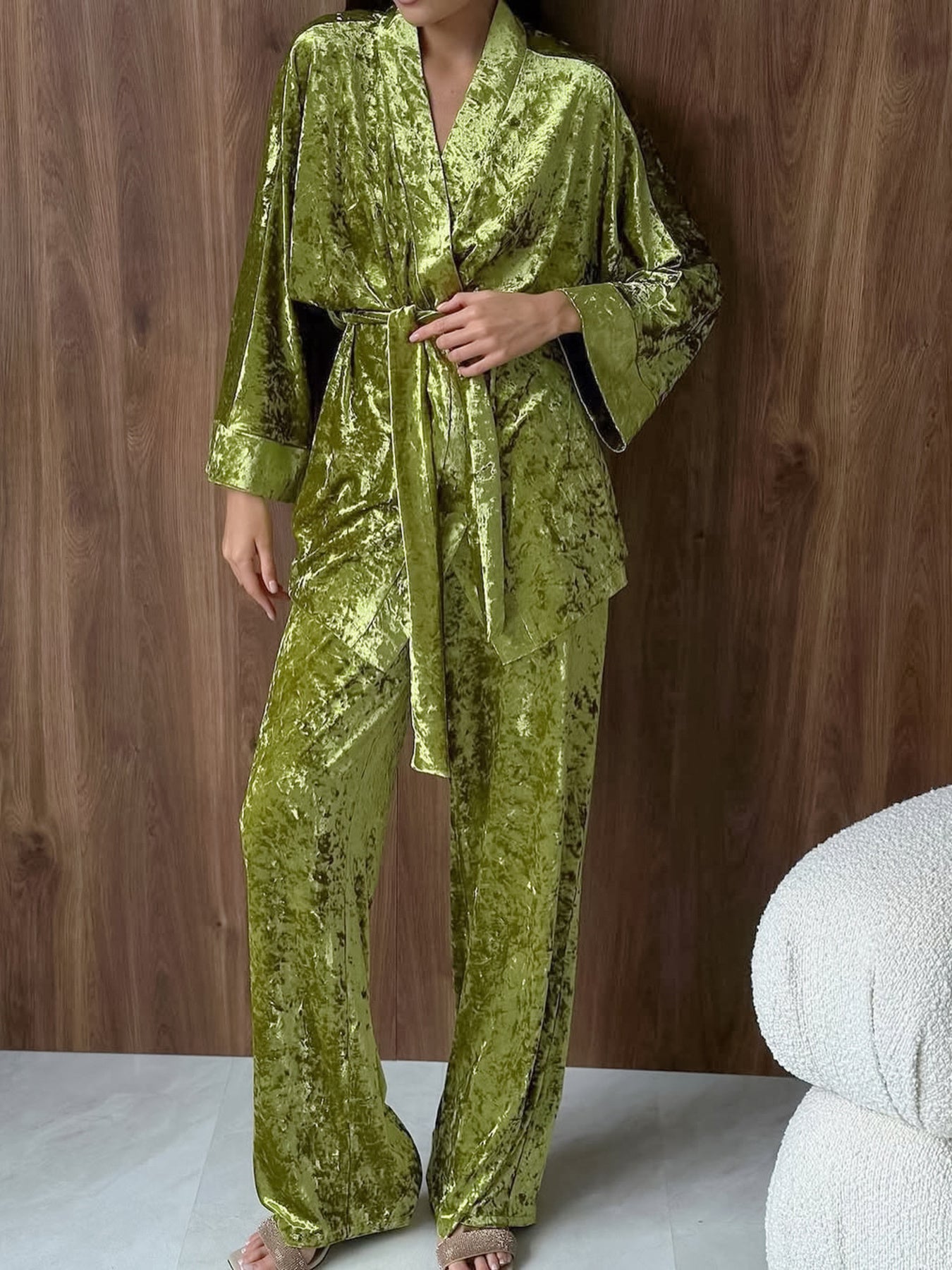 0120168eabae4aac9f8ffe1151e9654c-Max.jpg Velvet Tie Waist Top and Pants Set
