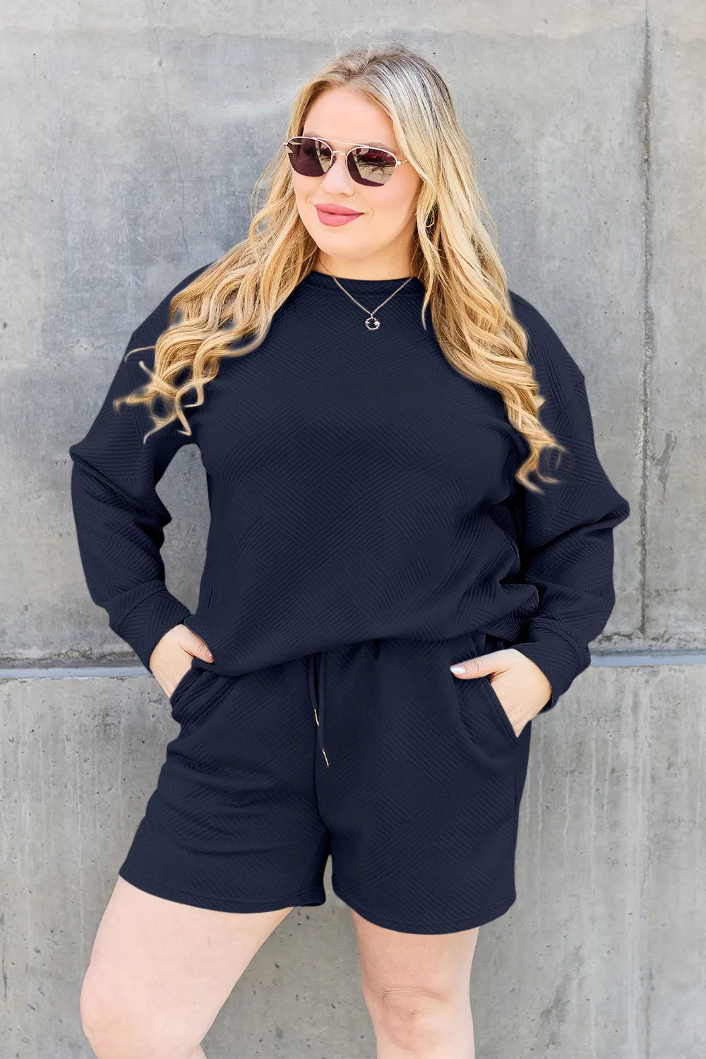0237df1f-de04-4edf-99c0-c9b5fd51f517-Max.jpg Double Take Full Size Texture Long Sleeve Top and Drawstring Shorts Set - Image 13