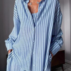Striped Cami & Shirt and Pants Lounge Set