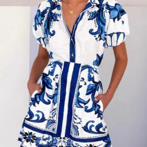 Printed Puff Sleeve Top and Skirt Set