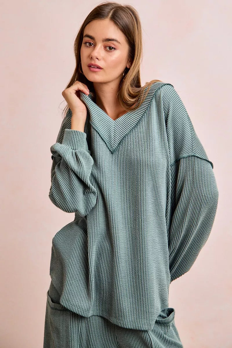 0b311bbfe7344b129db938c922c2a4b1-Max-Origin.jpg BiBi Two Tone Cord Rib Contrast Stitching V-Neck Top and Pants Set - Image 10