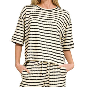 Zenana Striped Short Sleeve Tee & Shorts Set
