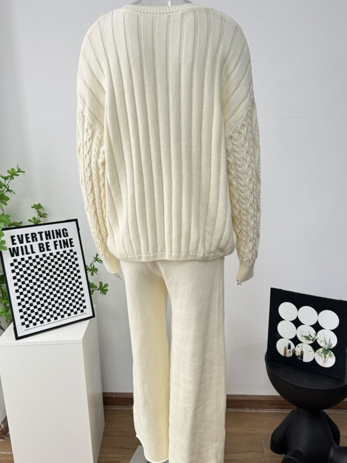 1199fc20-e2e7-4c62-958b-c4ca657168a4-Max.jpg Cable Knit Cardigan & Wide Leg Pants Sweater Set - Image 2