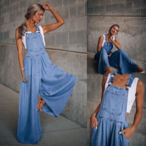 Women's wide leg denim overalls