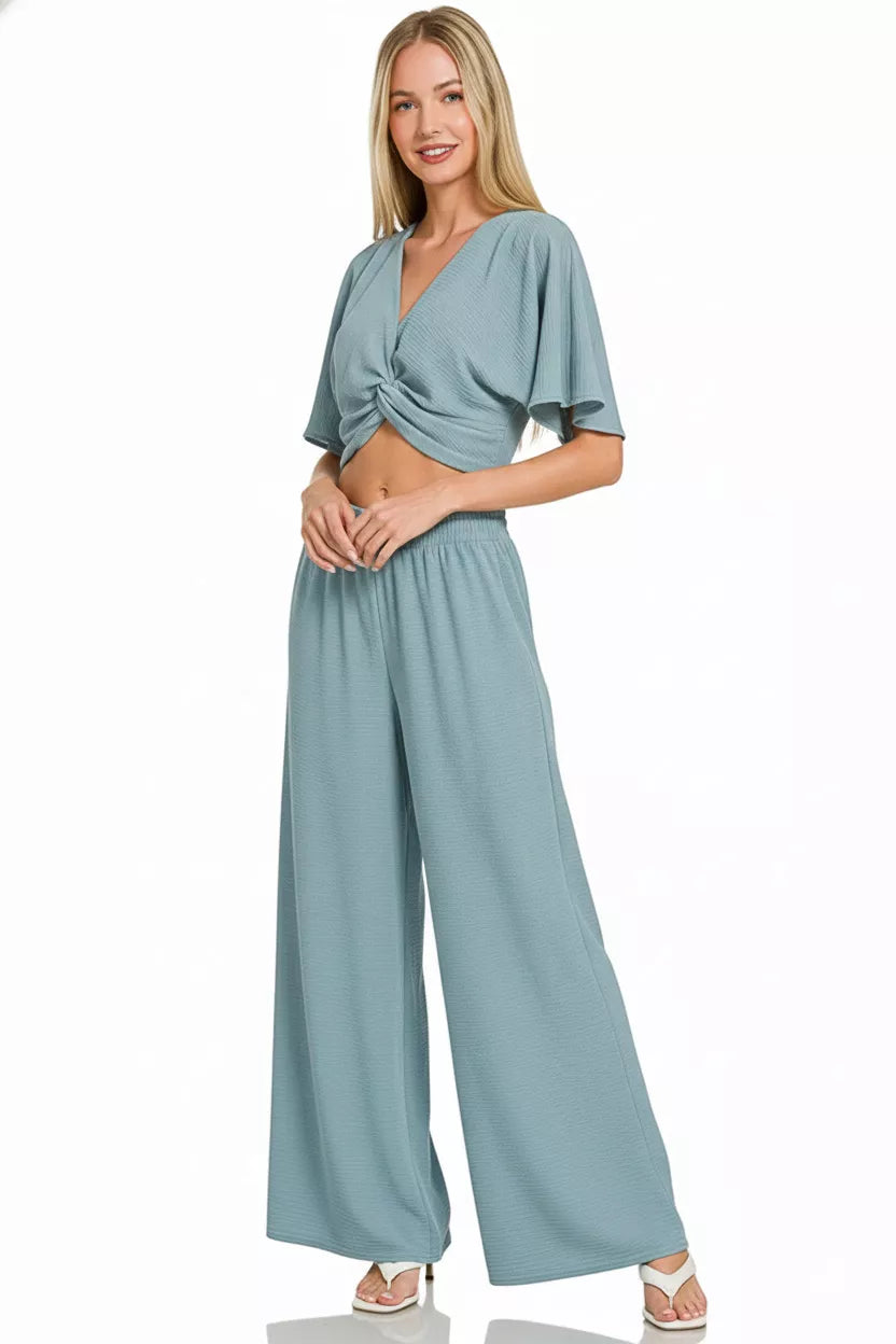 16d5f2bf-6c14-487e-b6fa-fec13bc80edb-Max-Origin.jpg Zenana Woven Airflow Twisted Top & Wide Leg Pants Set - Image 3