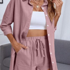 Casual Button Up Shirt & Shorts Set