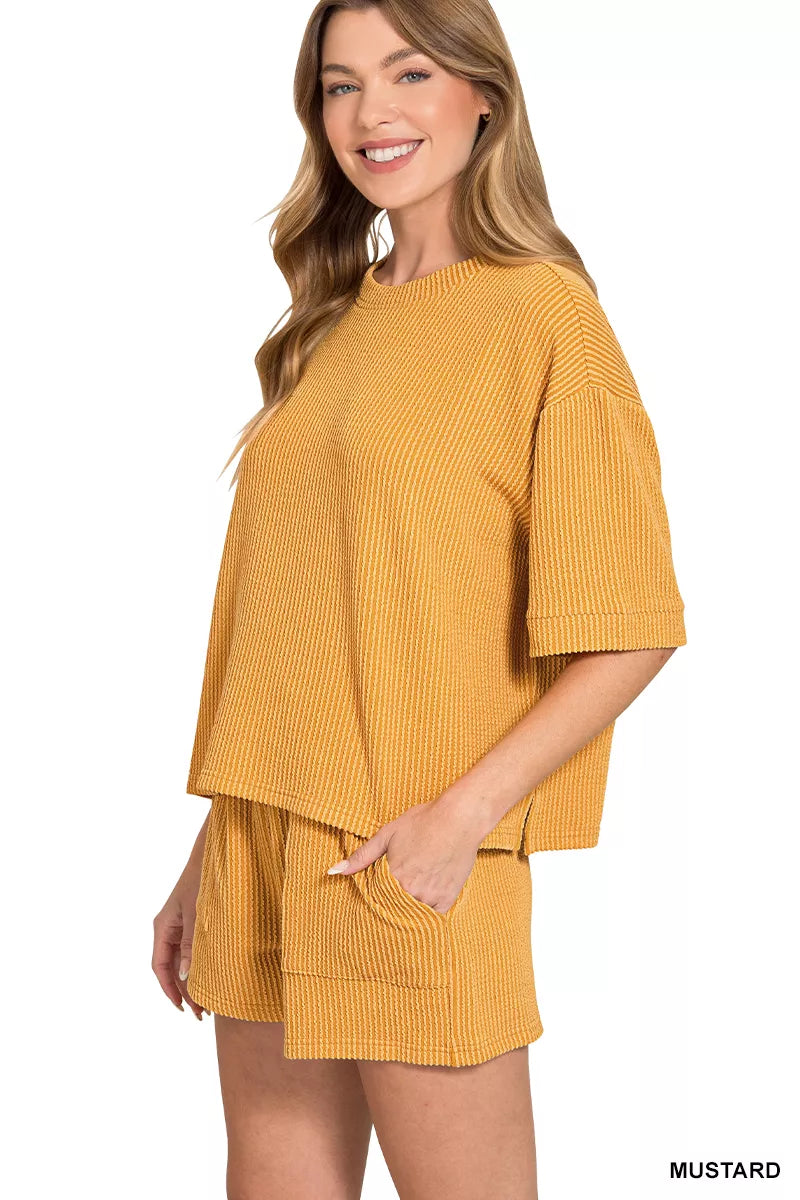 17b86f4b-3310-4379-9078-1c6768f41416-Max-Origin.jpg Zenana Raised Rib Short Sleeve Tee and Drawstring Shorts Set - Image 2