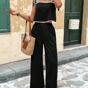 Tie Shoulder Cami and Wide Leg Pants Set