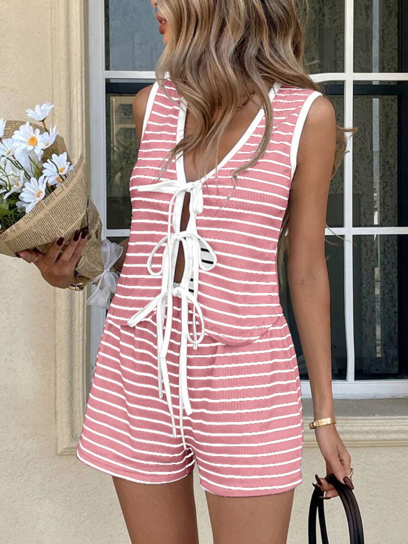 18bf8eea-f209-47c6-a834-d057165406a7-Max.jpg Striped Knit Tie-Front Sleeveless Top & Shorts Set - Image 16