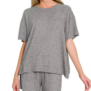 Zenana Soft Melange Short Sleeve Tee and Shorts Set