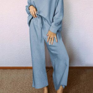 Loose Textured Top and Pants 2pcs Outfit Set