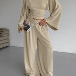 Round Neck Top and Wide Leg Pants Set