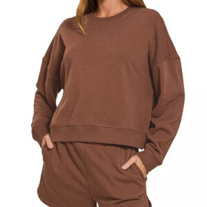 Zenana Fleece Long Sleeve Sweatshirts and Shorts Set