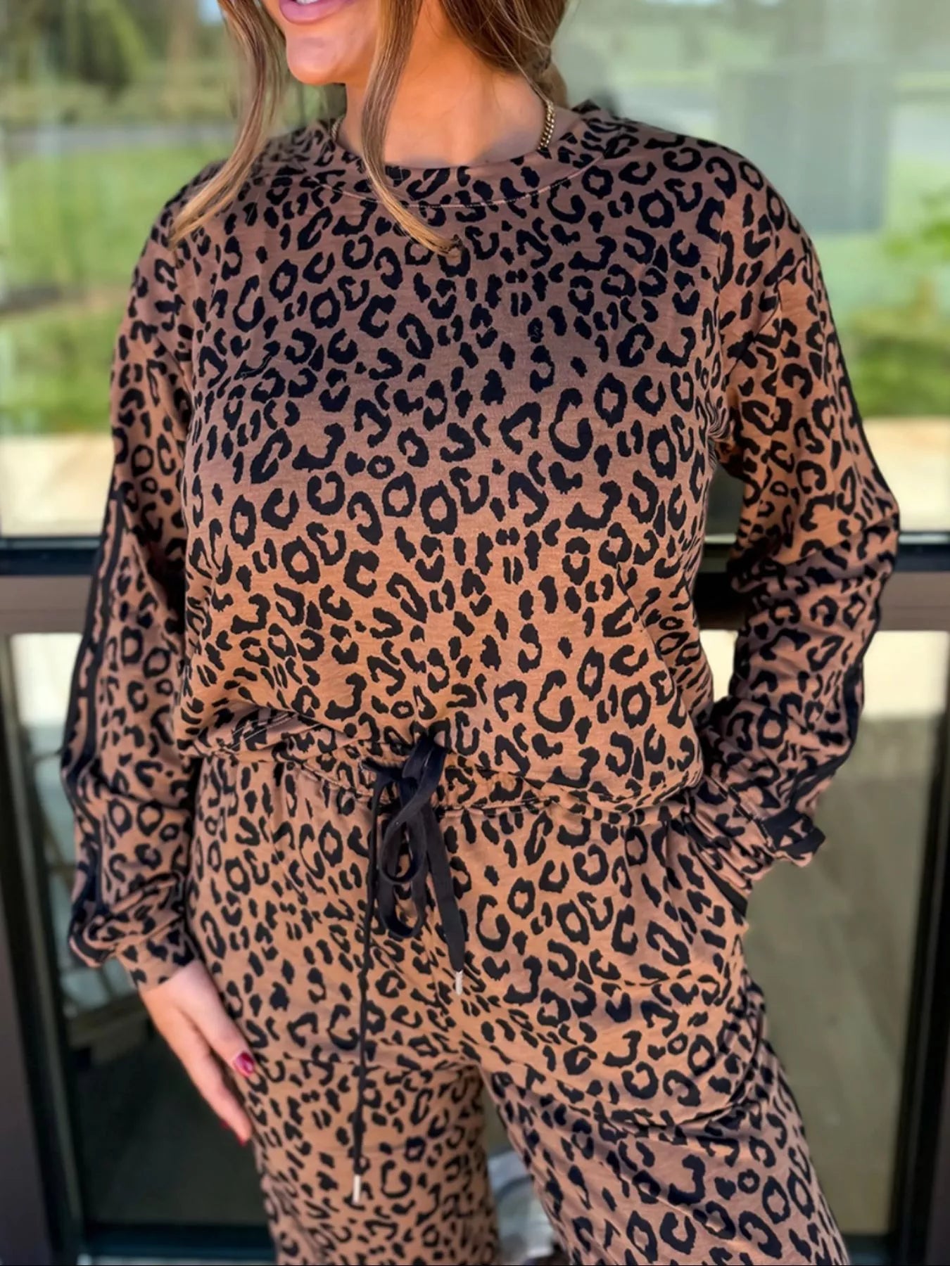 27b37722-7449-43b5-bcf1-0ee0d61fa5c3-Max-Origin.jpg Striped Trim Leopard Long Sleeve Top Drawstring Pant Set - Image 2