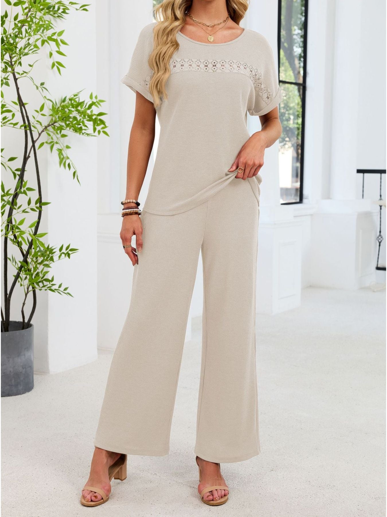 28daf850-e909-487c-927a-a5d1164cd99c-Max.jpg Lace Detail Short Sleeve Top and Pants Set - Image 9