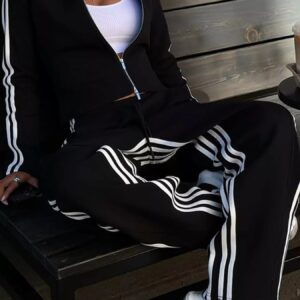 Striped Zip Up Top and Pants Set