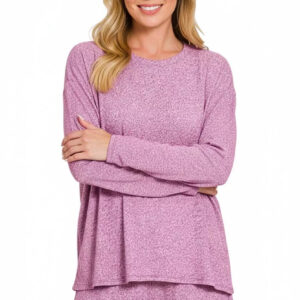 Zenana Soft Melange Long Sleeve Tee and Shorts Set