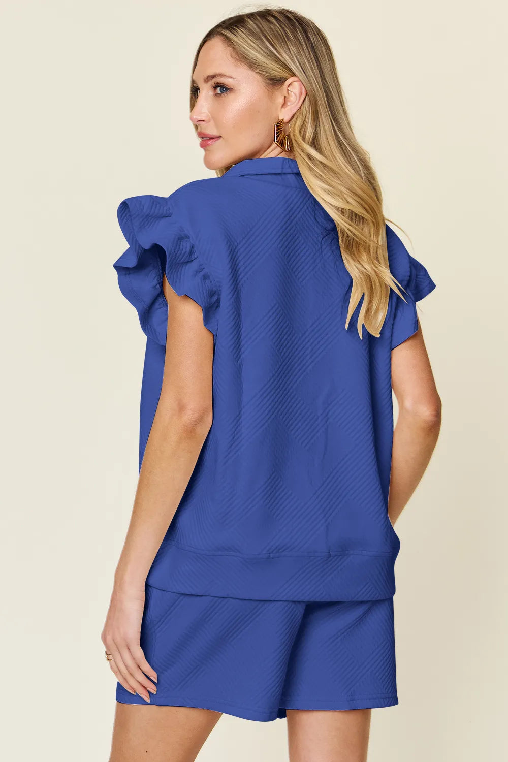 32dd8518-e71f-4c6b-97d6-3bba9dafe2cc-Max.jpg Double Take Full Size Texture Flounce Sleeve Top and Drawstring Shorts Set - Image 25