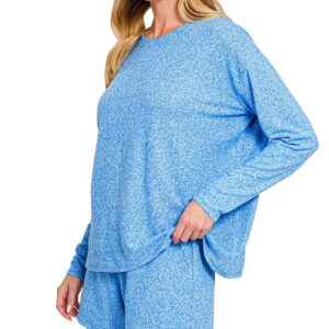 Zenana Soft Melange Long Sleeve Tee and Shorts Set