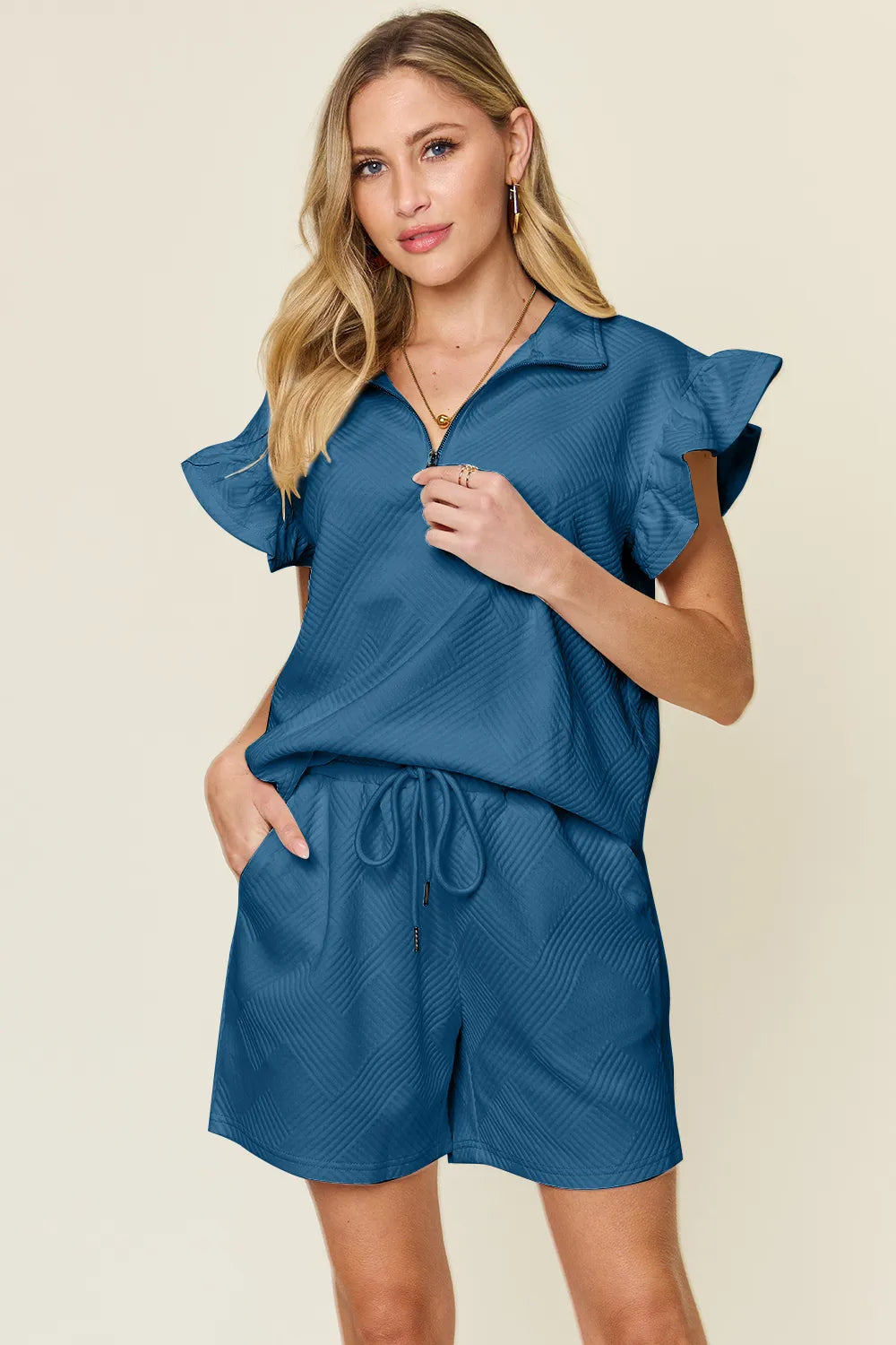 339188ca-d0c3-4a15-aa46-2d20df6e7e4c-Max.jpg Double Take Full Size Texture Flounce Sleeve Top and Drawstring Shorts Set - Image 28