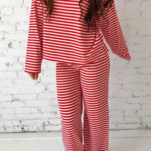 Striped Round Neck Top and Pants Set