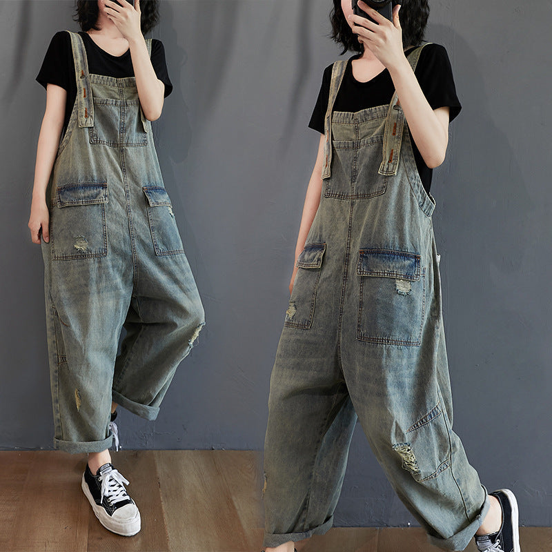 33f63e03-d1da-4538-b008-2fd5f7645f84.jpg Women's Summer Retro Nostalgic Ripped Denim Overalls - Image 4
