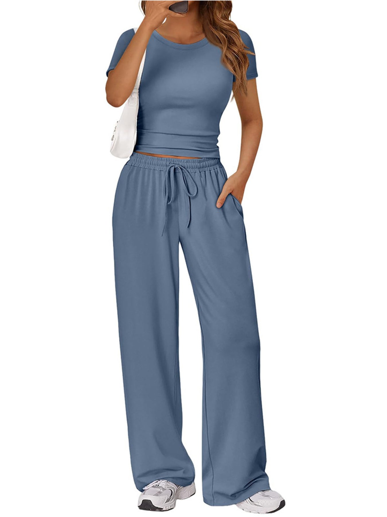 351a6b40851246f1a717f9ffea9488bf-Max.jpg Round Neck Short Sleeve Tee and Pants Set - Image 9