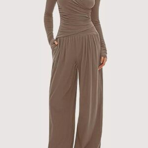 Casual Long Sleeve Top and Wide Leg Pants Set