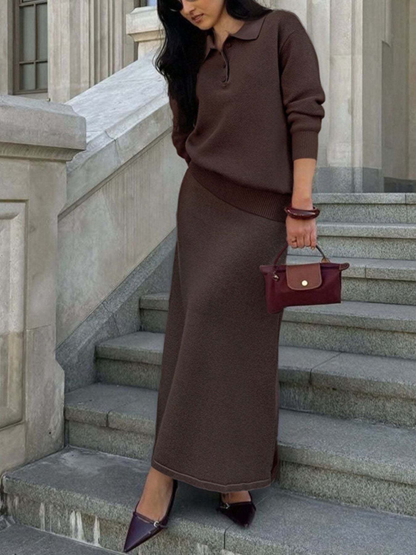 3bcc4fc3-e4b6-4420-86d1-53cdf5bba129-Max.jpg Polo Collar Top and Pants or Skirt Knit Set - Image 21