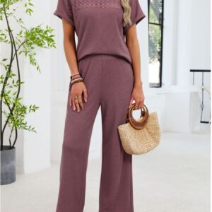 Lace Detail Short Sleeve Top and Pants Set