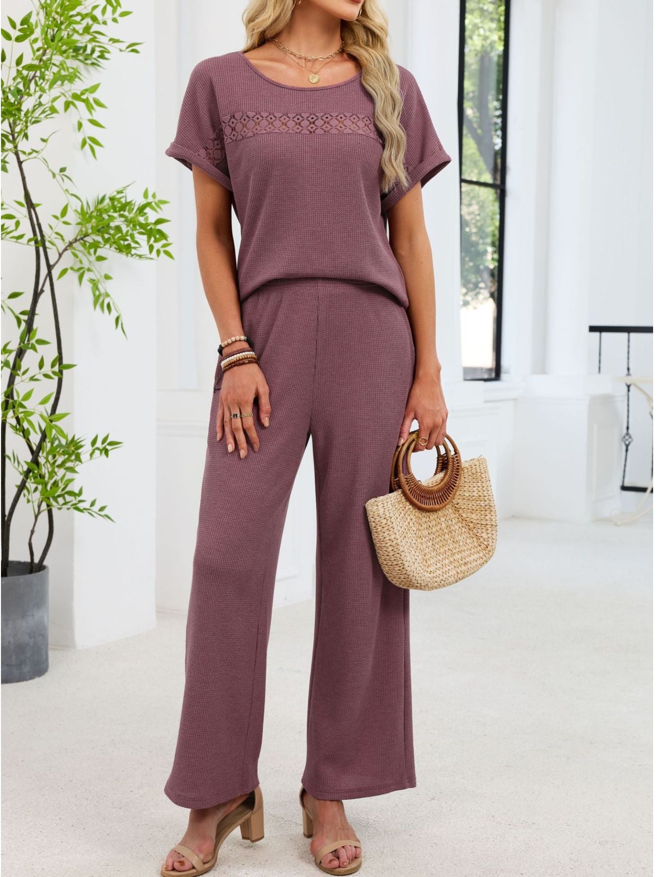 3d64daa9-0377-4893-880e-f90cebc94be7-Max.jpg Lace Detail Short Sleeve Top and Pants Set