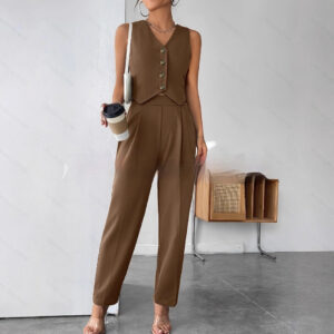 Women's Coffee Sleeveless Pleated Jumpsuit