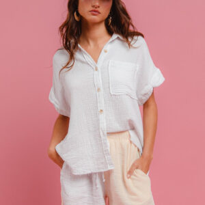BiBi Wrinkled Gauze Solid Shirts Top and Shorts Set