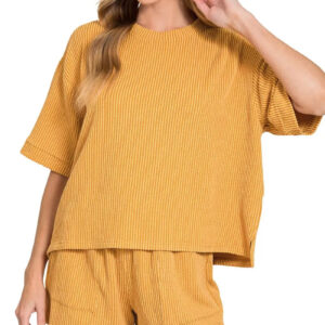 Zenana Raised Rib Short Sleeve Tee and Drawstring Shorts Set