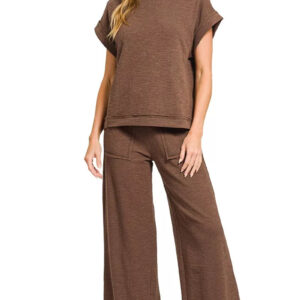 Zenana Cotton Slub Short Sleeve Tee and Pants Set