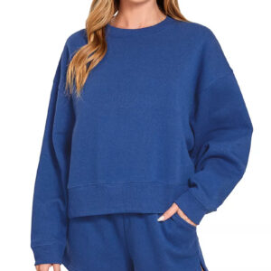 Zenana Fleece Round Neck Sweatshirt and Shorts Set