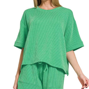 Zenana Raised Rib Short Sleeve Tee and Drawstring Shorts Set