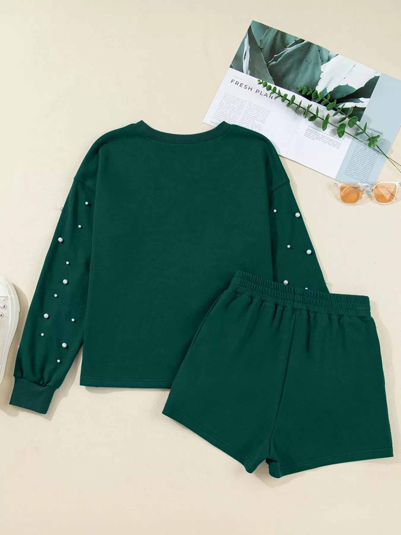 4e5746302871481db45078d54e4daf0e-Max-Origin.jpg Pearl Embellished Drop Shoulder Pullover Elastic Waist Mini Skirt Set - Image 3