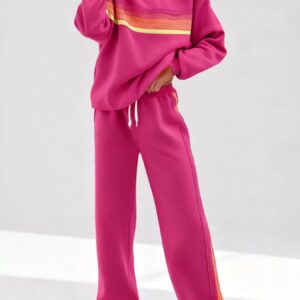 Striped Round Neck Sweatshirt and Pants Set