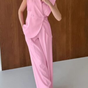 Sleeveless Blazer & Wide Leg Pants Set