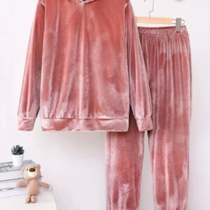 Full Size Velvet Hoodie and Pants Set Plus Size