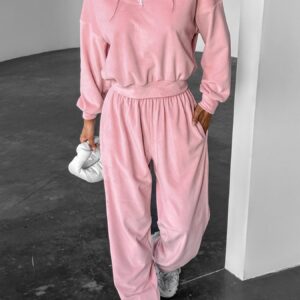 Quarter Zip Long Sleeve Top and Pants Set