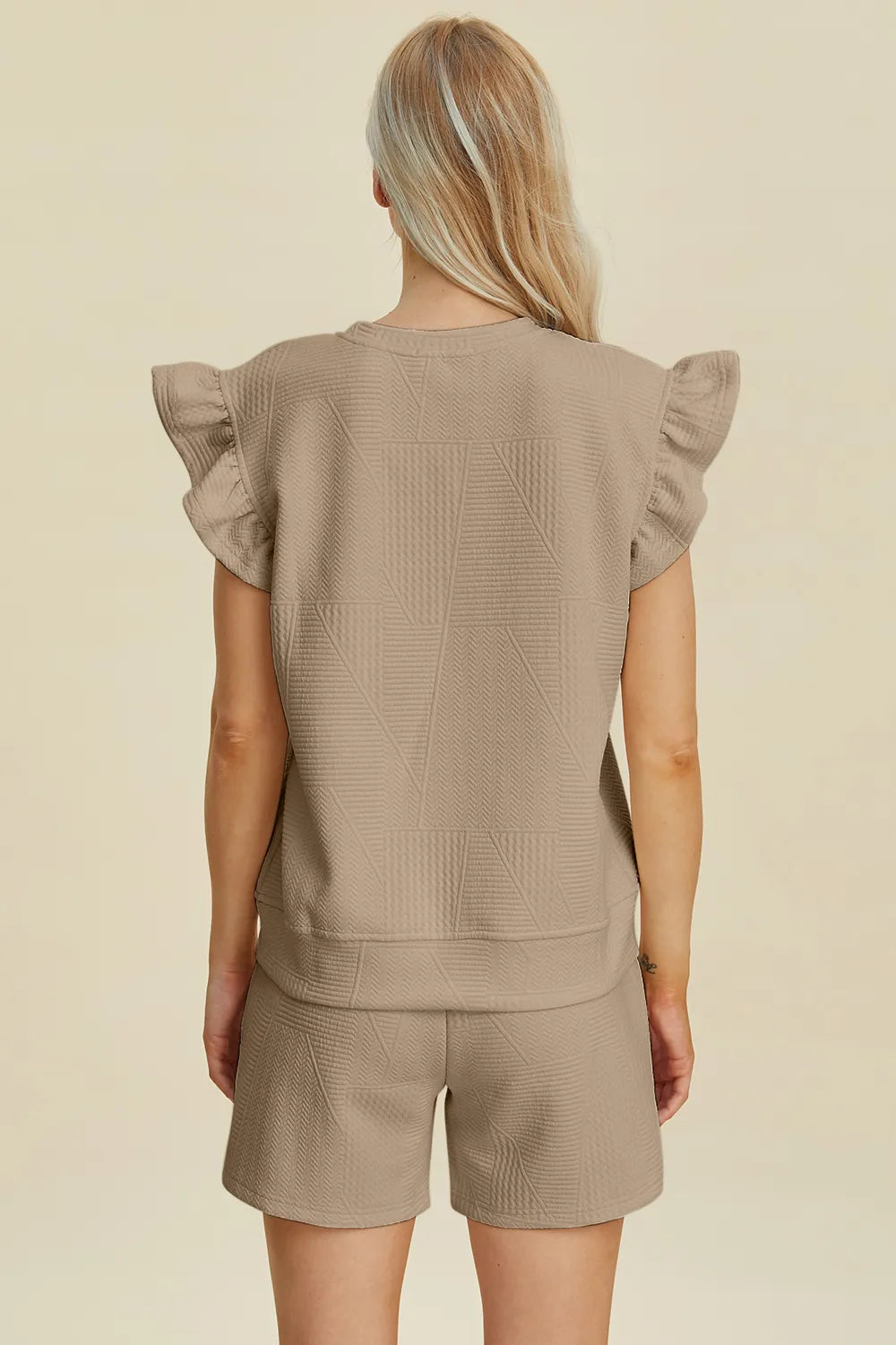 56fc3cde-7c39-42e8-bd39-a252f17ec8d1-Max.jpg Double Take Full Size Texture Round Neck Ruffle Sleeve Top and Shorts Set - Image 14