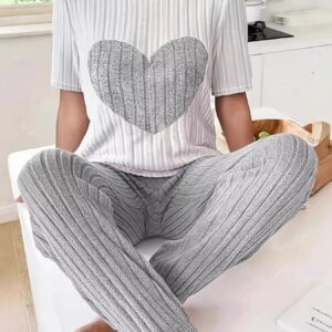 Heart Ribbed Knit Top and Pants Lounge Set