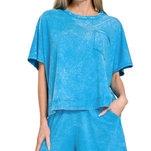 Zenana Acid Washed Oversized Top & Shorts Set