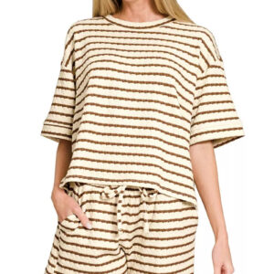 Zenana Striped Short Sleeve Tee & Shorts Set