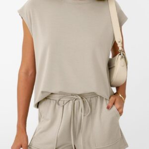 Round Neck Cap Sleeve Top and Shorts Set