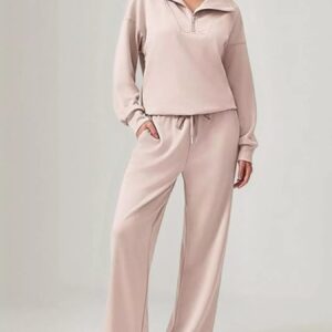 Relaxed Fit Quarter-Zip Top and Pants Set