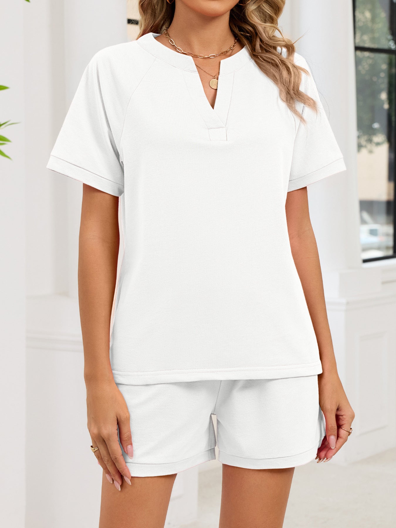 5e48d071bad44120b5d82134408edbde-Max.jpg Notched Short Sleeve Top and Shorts Set - Image 22